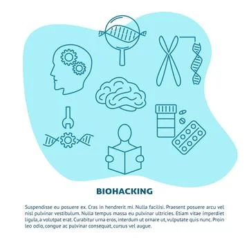 Biohacking concept banner in line style with place for text Illustrazione stock