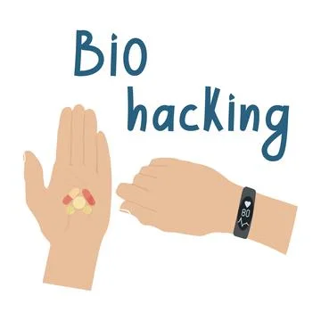 Biohacking concept. Body condition tracker. Taking supplements and vitamins. Stock Illustration