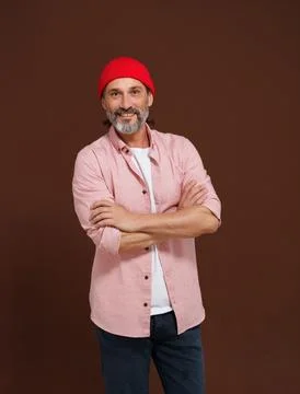 Biohacking concept. Positive middle-aged European is satisfied with quality of Stock Photos