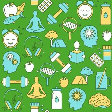 Biohacking concept seamless pattern in colored line style Stock Illustration