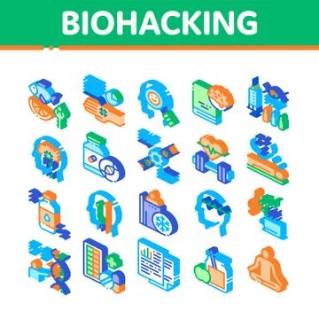 Biohacking Isometric Elements Icons Set Vector 스톡 일러스트