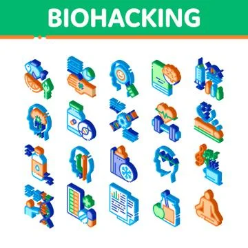Biohacking Isometric Elements Icons Set Vector Illustrazione stock