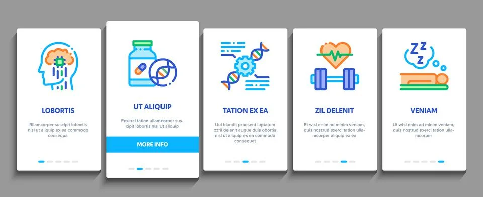 Biohacking Onboarding Elements Icons Set Vector Stock Illustration