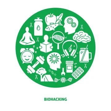 Biohacking round concept banner in flat style Stock Illustration