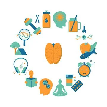 Biohacking round concept banner with icons in flat style Stock Illustration