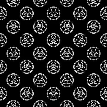 Biohazard in circle vector dark outline geometric Seamless Pattern Stock Illustration