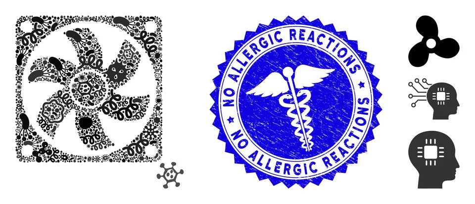 Biohazard Collage Computer Cooler Icon with Caduceus Scratched No Allergic Stock Illustration