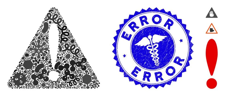 Biohazard Collage Warning Error Icon with Doctor Scratched Error Stamp Ilustración de archivo
