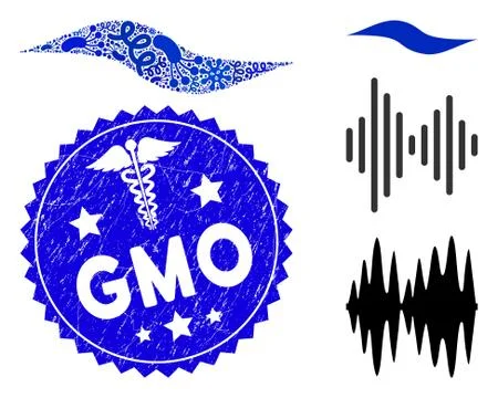 Biohazard Collage Wave Shape Icon with Caduceus Grunge GMO Seal Stock Illustration