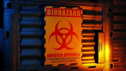 Biohazard Container In Flashing Light 2 Shots Stock Footage 345411262