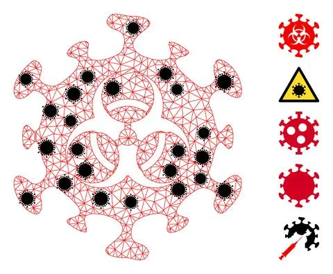 Biohazard Coronavirus Wire Frame Mesh Pictogram with Coronavirus Elements 스톡 일러스트