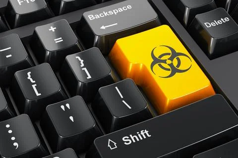 Biohazard flag painted on computer keyboard. 3D rendering 스톡 일러스트