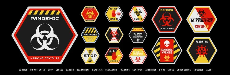 Biohazard hexagonal signs Stock Illustration