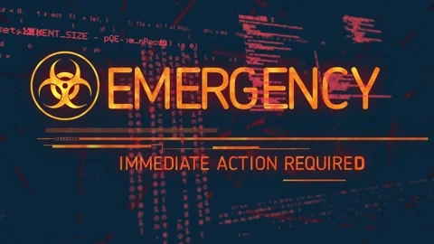Biohazard icon sliding in over code UI, bar growing, text correcting into Stock Footage 318194526