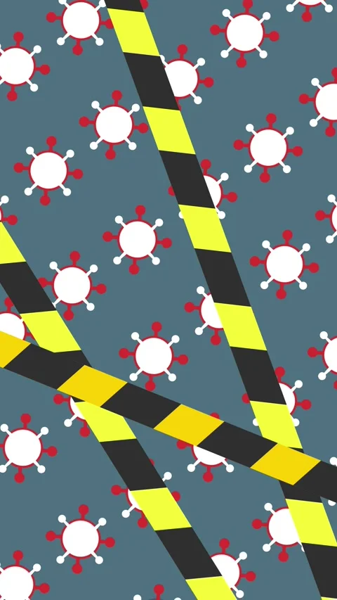 Biohazard quarantine zone pattern in vertical backdrop and warning tape virus Stock Footage 335145492