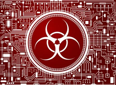 Biohazard red background with huge warning sign in center Stock Illustration