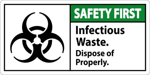 Biohazard Safety First Label Infectious Waste, Dispose Of Properly Stock Illustration