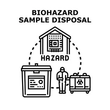 Biohazard sample disposal procedure with protective equipment Illustrazione stock