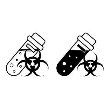 Biohazard Sample Icons. Line and Glyph Vector Illustrations. Sealed Flask w.. Stock Illustration