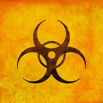 Biohazard sign, brown on yellow. Biological threat emblem, grunge textured Stock Photos