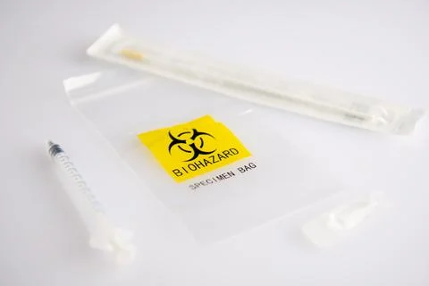 Biohazard specimen plastic bag Stock Photos
