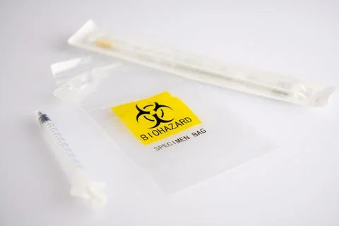 Biohazard specimen plastic bag Stock Photos