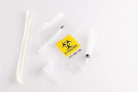 Biohazard specimen plastic bag Stock Photos