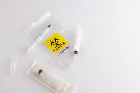 Biohazard specimen plastic bag Stock Photos