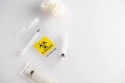 Biohazard specimen plastic bag Stock Photos