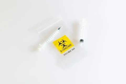 Biohazard specimen plastic bag Stock Photos
