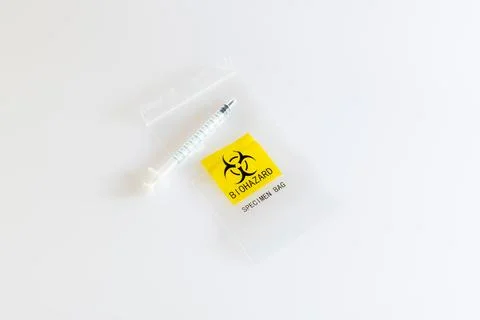 Biohazard specimen plastic bag Stock Photos
