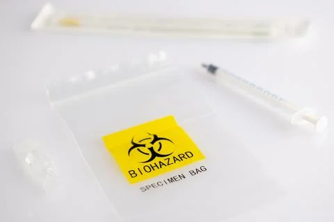 Biohazard specimen plastic bag Stock Photos