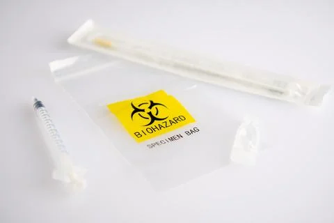 Biohazard specimen plastic bag Stock Photos