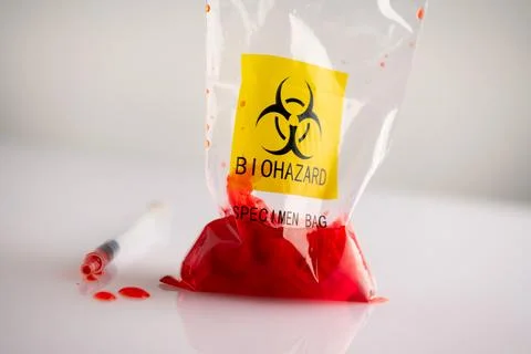 Biohazard specimen plastic bag Stock Photos