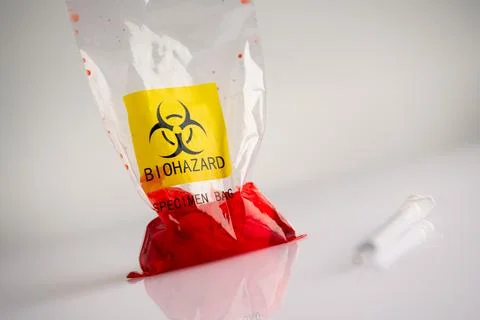 Biohazard specimen plastic bag Stock Photos