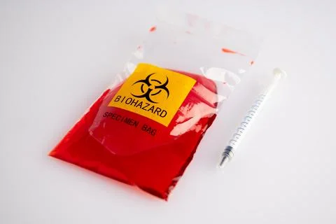 Biohazard specimen plastic bag Stock Photos