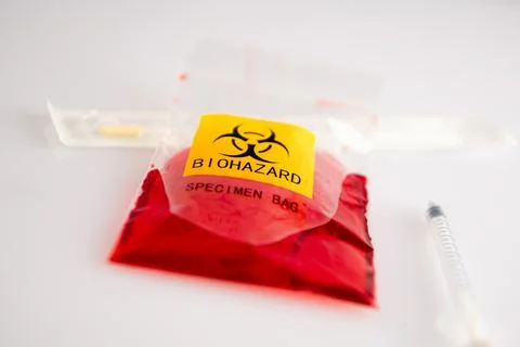 Biohazard specimen plastic bag Stock Photos