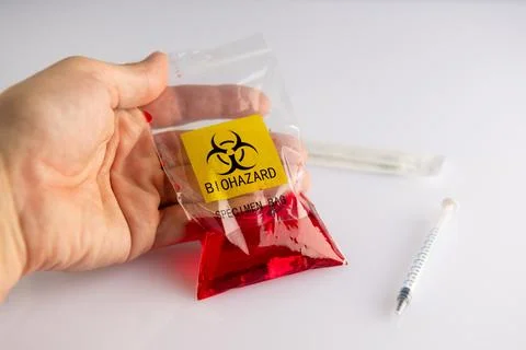 Biohazard specimen plastic bag Stock Photos
