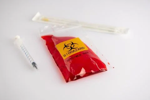 Biohazard specimen plastic bag Stock Photos