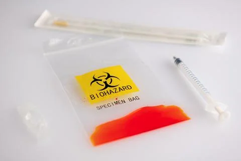 Biohazard specimen plastic bag Stock Photos
