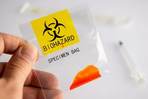 Biohazard specimen plastic bag Stock Photos