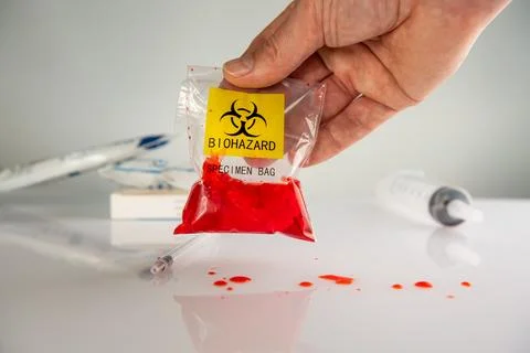 Biohazard specimen plastic bag Stock Photos