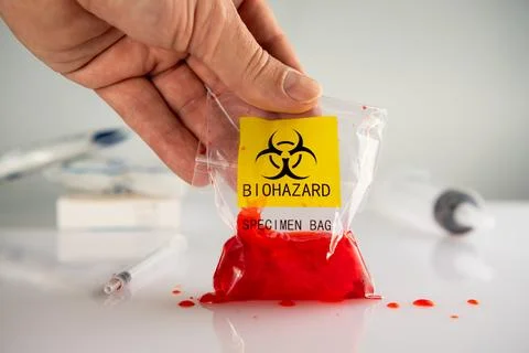 Biohazard specimen plastic bag Stock Photos