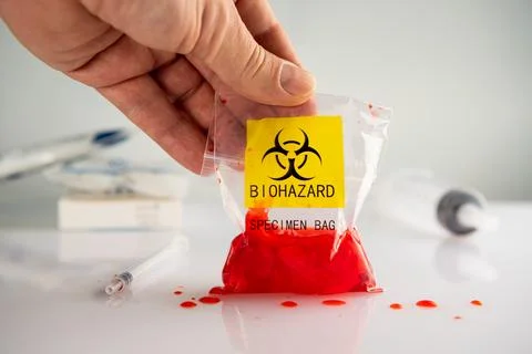 Biohazard specimen plastic bag Stock Photos
