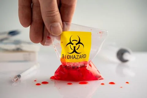 Biohazard specimen plastic bag Stock Photos