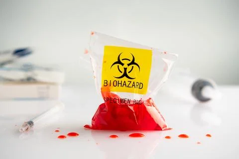 Biohazard specimen plastic bag Stock Photos