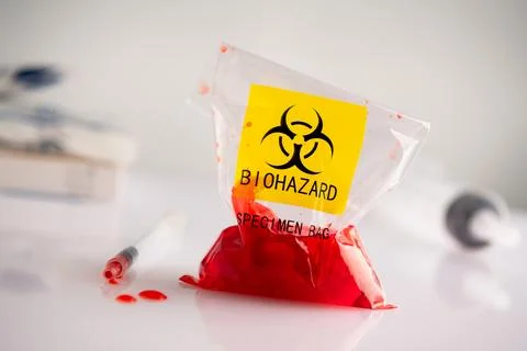 Biohazard specimen plastic bag Stock Photos