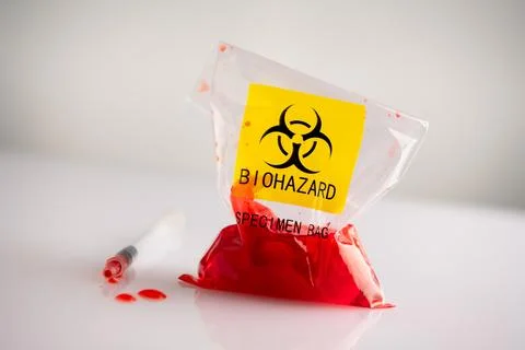 Biohazard specimen plastic bag Stock Photos