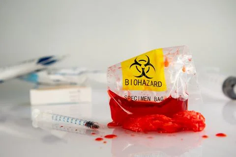 Biohazard specimen plastic bag Stock Photos