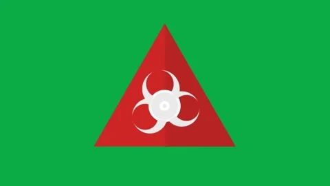Biohazard symbol animation on red triangle with green screen background loop Stock Footage 330881618